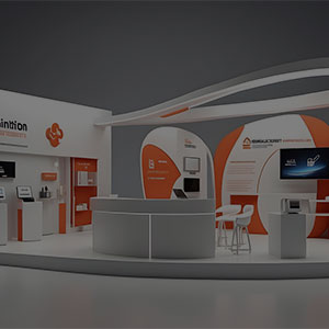 Modern exhibition stand design with branded elements for trade shows in UAE