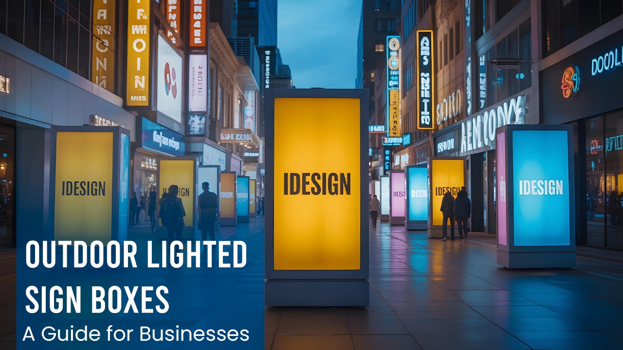 LED outdoor light box sign glowing at night in Dubai