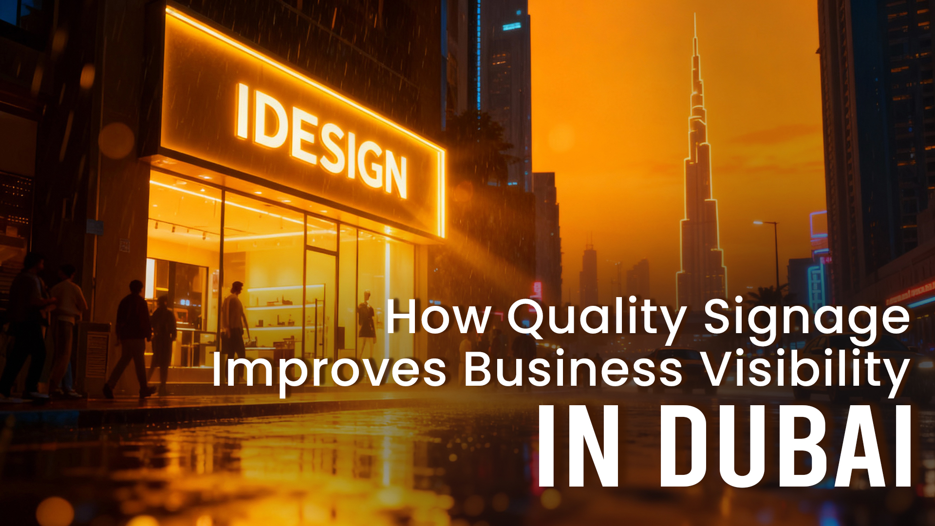 High-quality illuminated 3D signage on a Dubai storefront at night, showcasing bright LED lighting and strong business visibility.